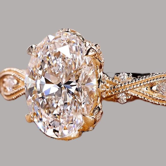 Vintage 3 Carat Lab Diamond Oval Cut Engagement Ring - Picture 3 of 4